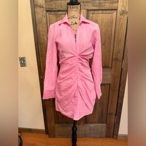 Zara Pink Ruched Long Sleeve Dress